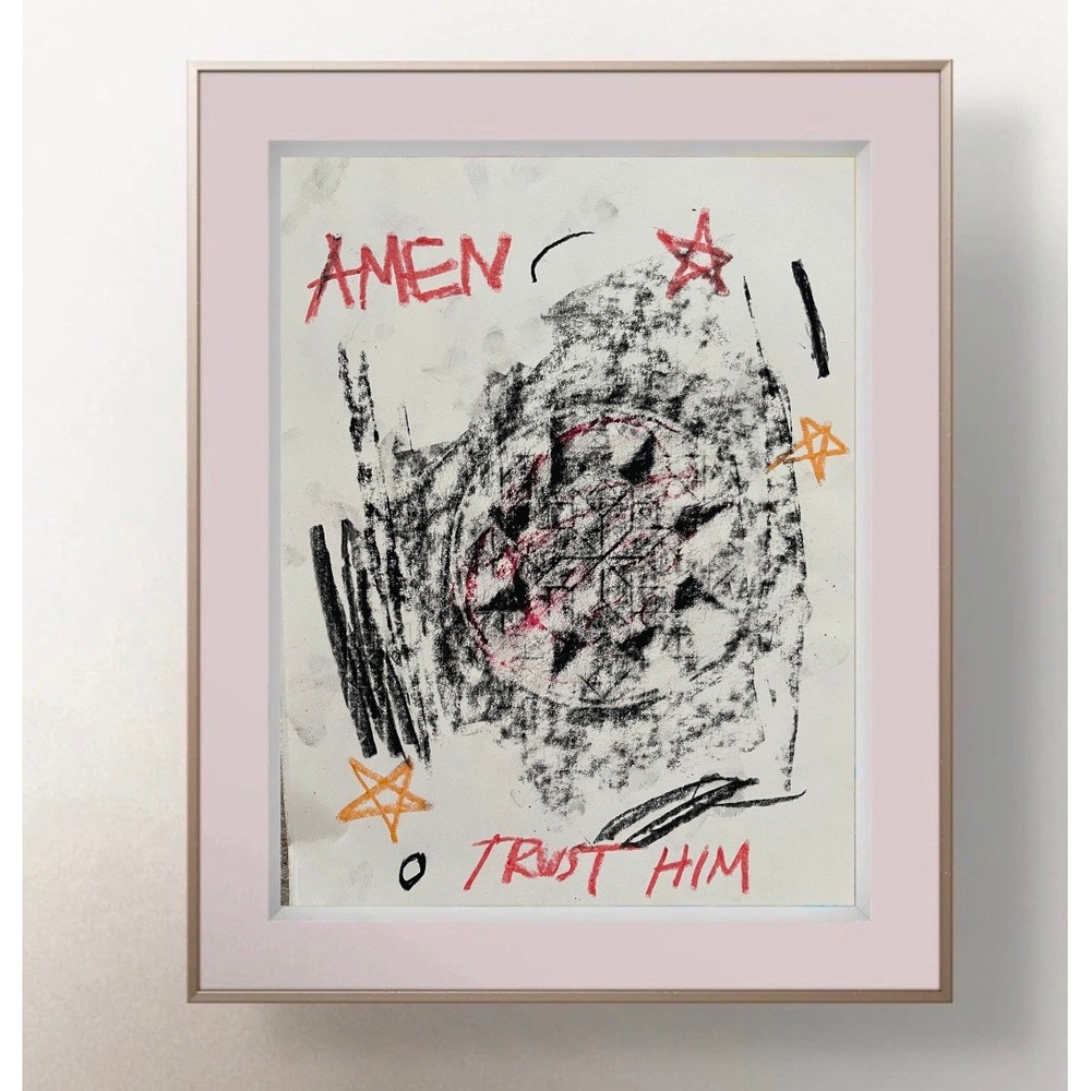 OMAN 8.5x11 Original Abstract Religious Art Christian AMEN TRUST HIM Outsider